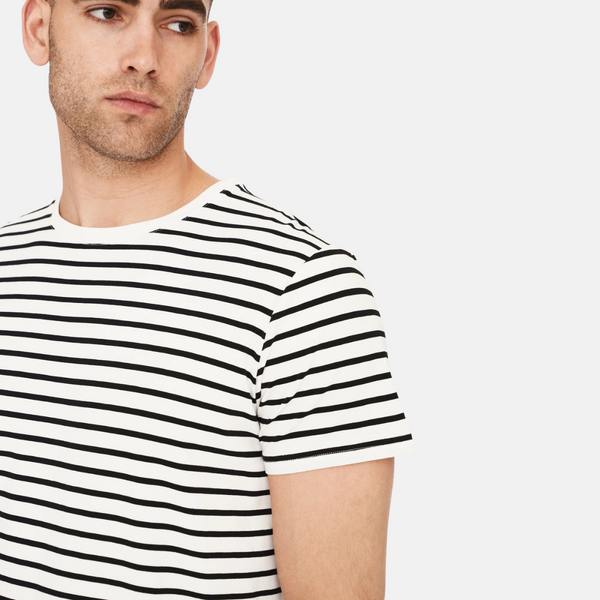 Black/white striped crew neck bamboo t-shirt