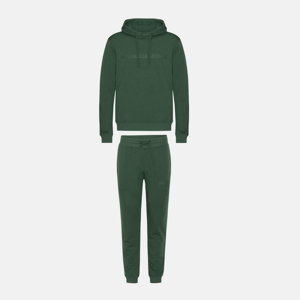 Green bamboo hoodie jogging set with logo