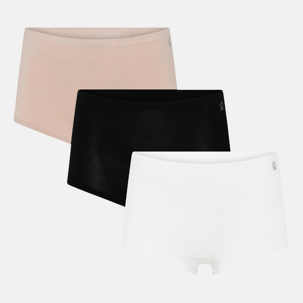 3 pack Bamboo hotpants - black-white-nude