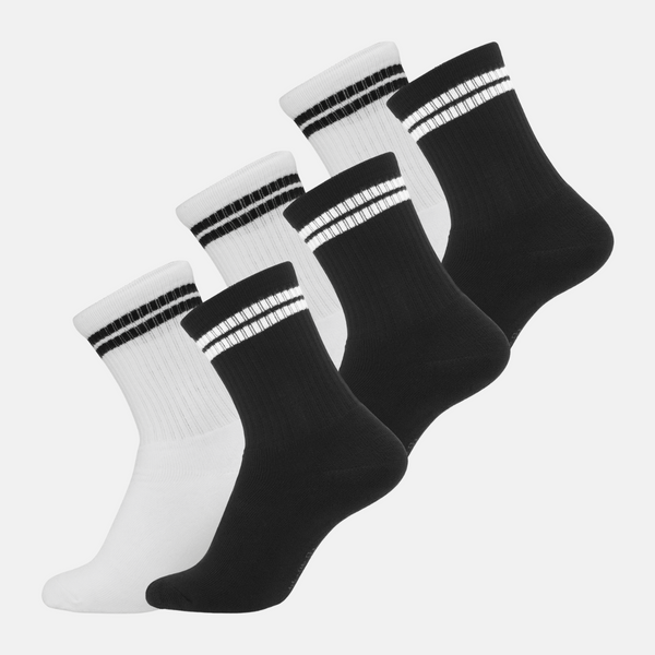 6 pairs of bamboo tennis socks black with white stripes/white with black stripes