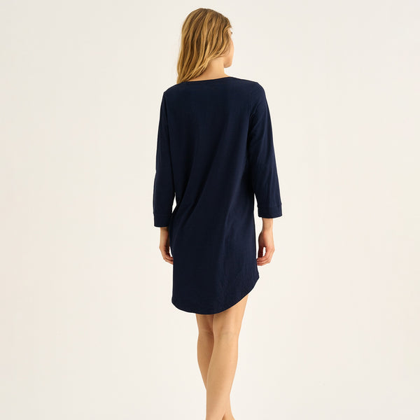 Blue long sleeve bamboo T-shirt dress
