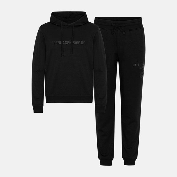 Black bamboo hoodie jogging set with logo