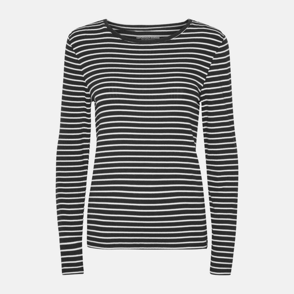 Long-sleeved bamboo ribbed T-Shirt in black/white