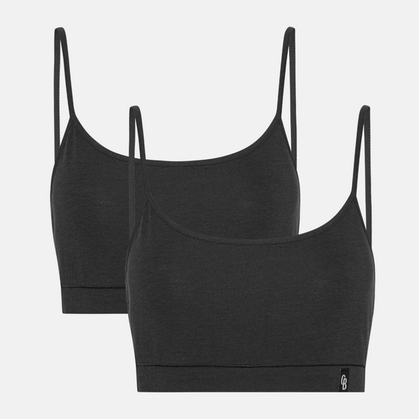 Black bamboo bra top with thin straps - 2 pack