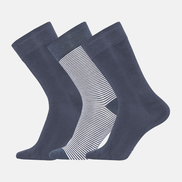 Beau bamboo socks - dark blue and striped 3 pack