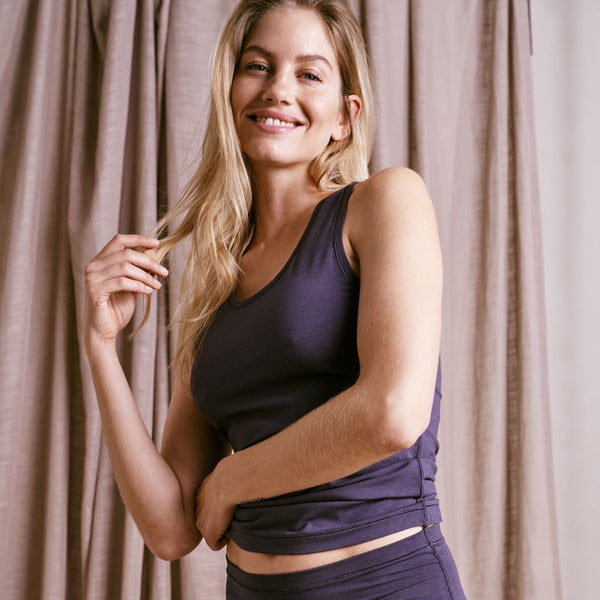 Dark grey bamboo tank top with wide straps