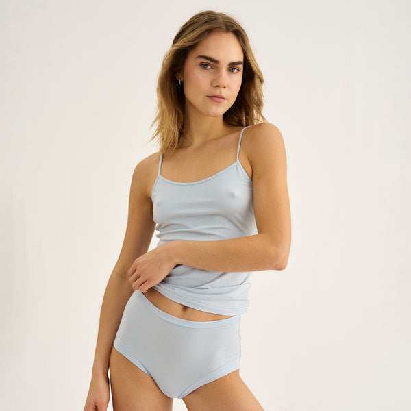 Light blue bamboo top with thin strap