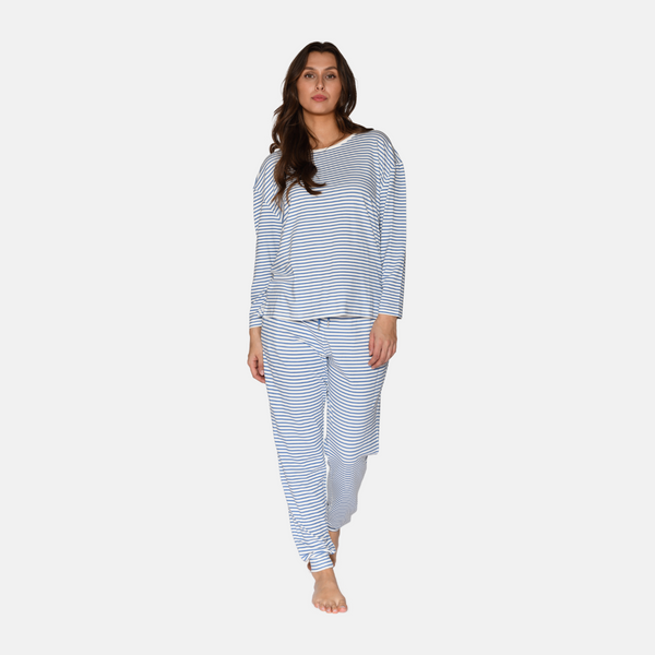 Britt long sleeve bamboo t-shirt - light blue striped