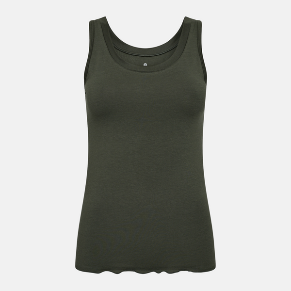 Green bamboo tank top with feminine details