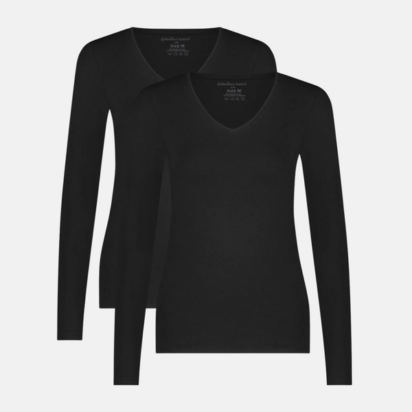 Liv bamboo v-neck long sleeve t-shirt - black 2 pack