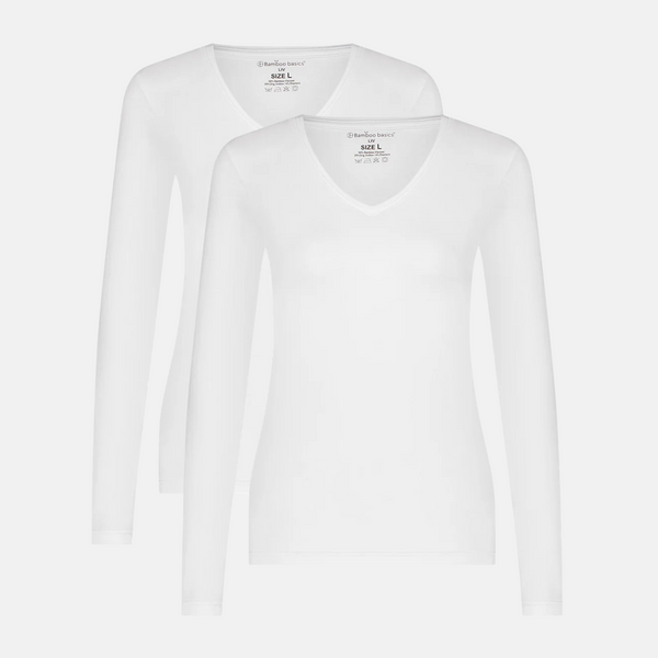 Liv bamboo v-neck long sleeve t-shirt - white 2 pack
