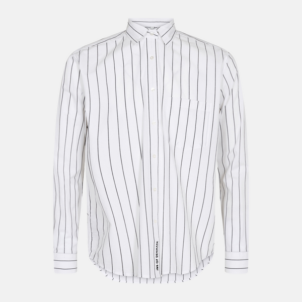 White bamboo shirt with narrow gray stripes