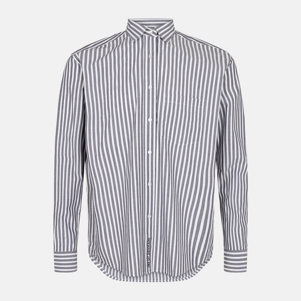 White bamboo shirt with wide gray stripes