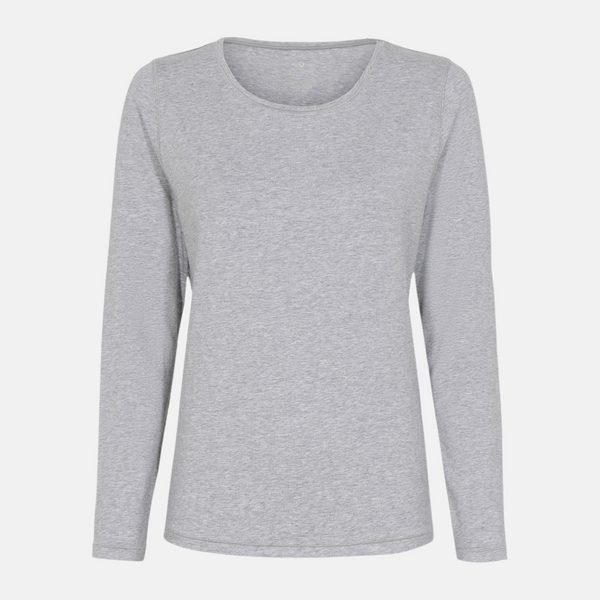 Light grey long-sleeved bamboo T-shirt with round neck