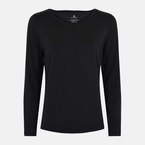 Black long-sleeved bamboo T-shirt with round neck