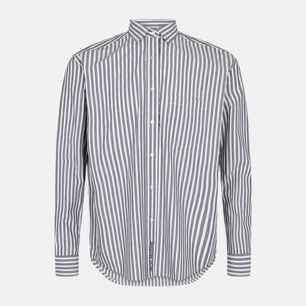 Bamboo shirt with wide white and gray stripes