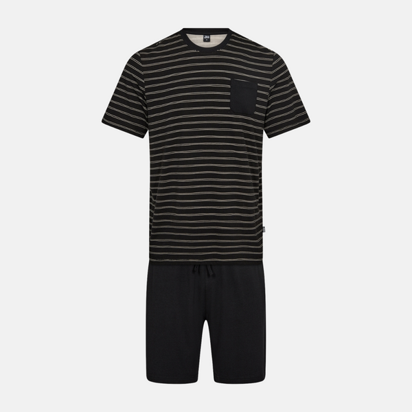 Dark grey bamboo pajama shorts set with stripes