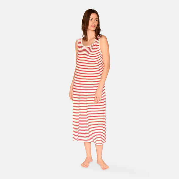 Anna bamboo dress with wide straps - Red striped