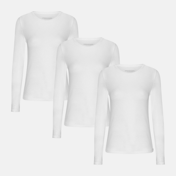 3 pack white long sleeve bamboo T-shirt