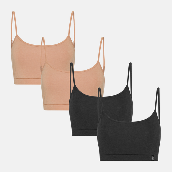 4 pack bra top with thin padding black/tan