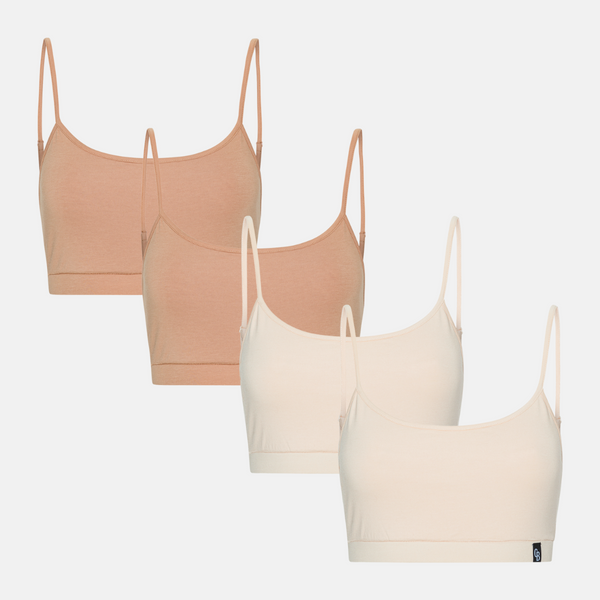 4 pack bamboo bra top with thin straps tan/cream