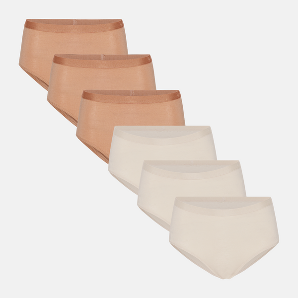 6 pack bamboo maxi panties tan/cream