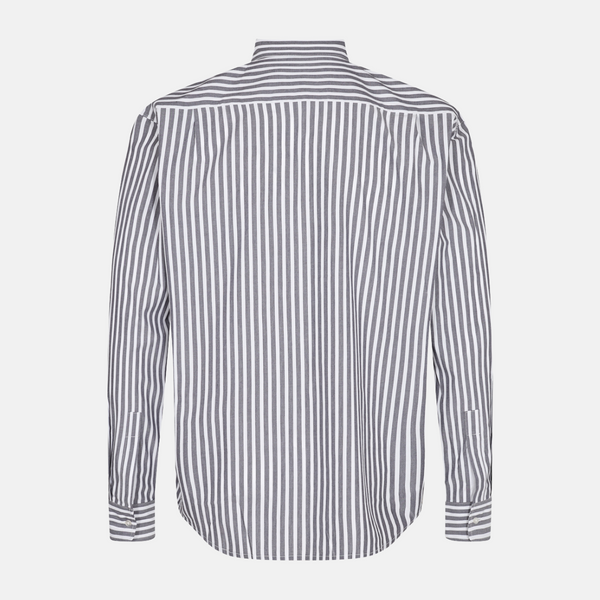 Bamboo shirt with wide white and gray stripes