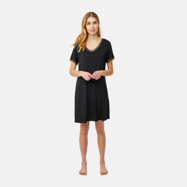 Jacqueline bamboo short-sleeved nightgown - black