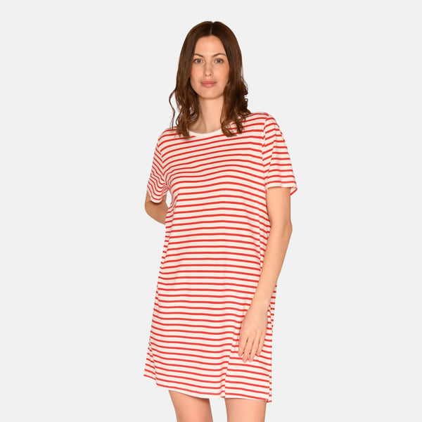 Bea short-sleeved bamboo nightgown - Red striped