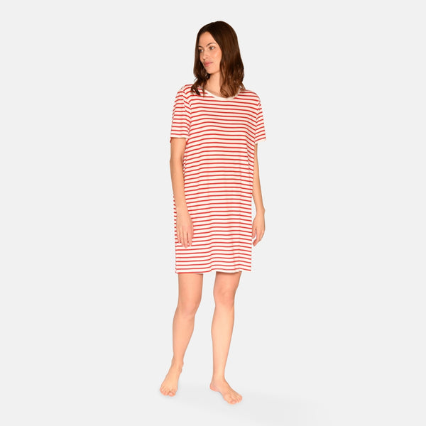 Bea short-sleeved bamboo nightgown - Red striped