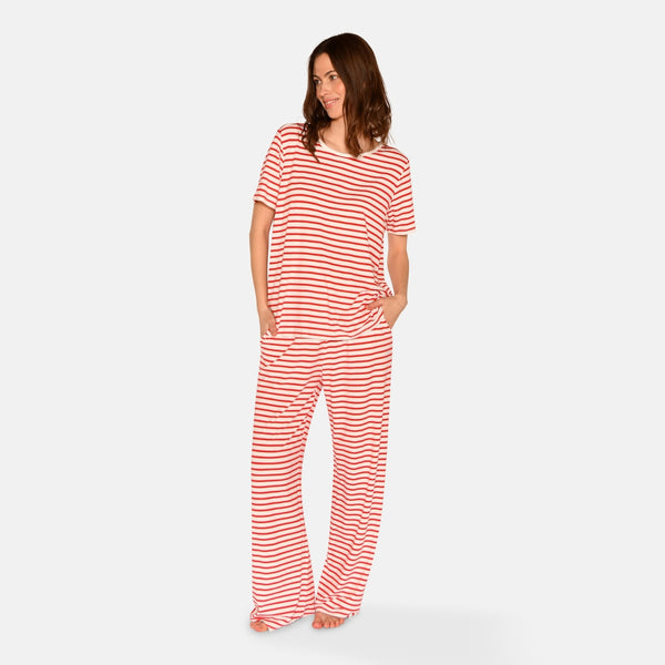 Bea short-sleeved bamboo t-shirt - Red striped