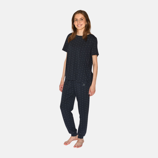 Betty bamboo night pants navy with dots