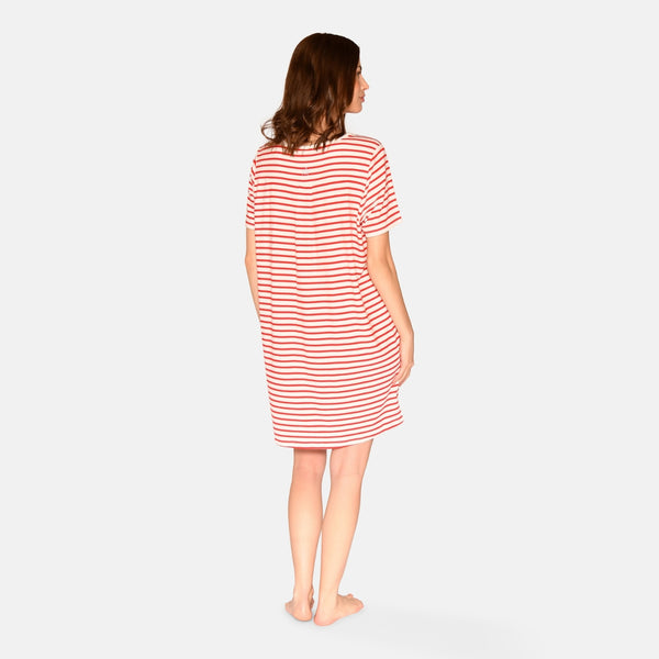 Bea short-sleeved bamboo nightgown - Red striped