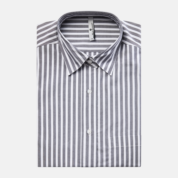 Bamboo shirt with wide white and gray stripes