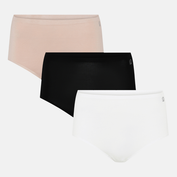 3 pack Bamboo maxi panties - black-white-nude