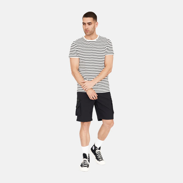 Black/white striped crew neck bamboo t-shirt