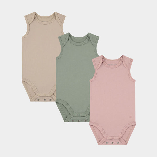Izzy bamboo bodysuit - 3 pack - pink, green, beige
