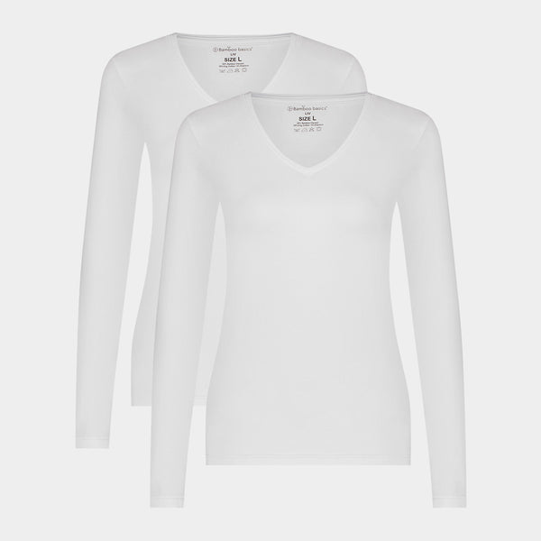 Liv bamboo v-neck long sleeve t-shirt - white 2 pack
