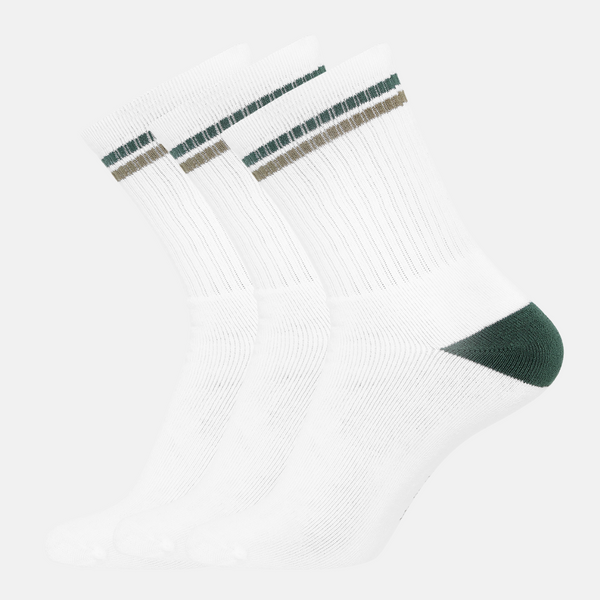 3 pairs of white bamboo tennis socks with army/olive stripes