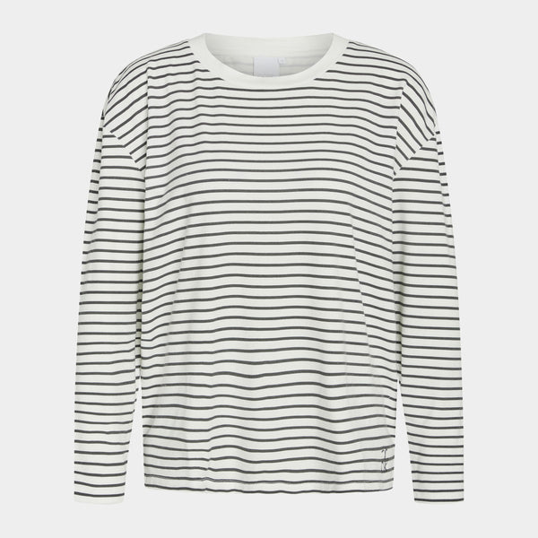 Britt long-sleeved bamboo nightgown white gray stripes