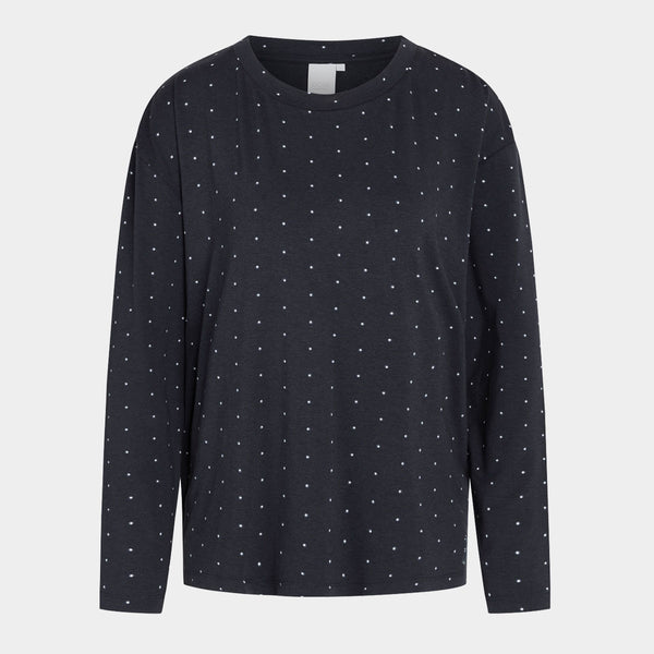 Britt long-sleeved bamboo nightgown navy with dots