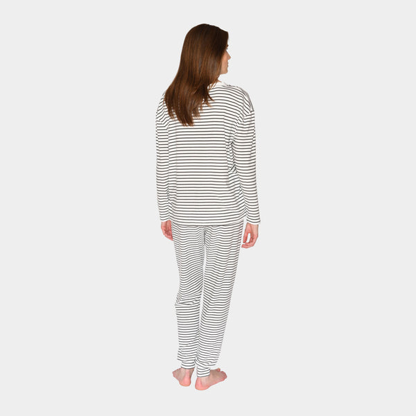 Britt long-sleeved bamboo nightgown white gray stripes