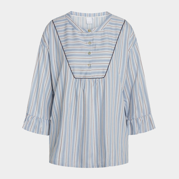 Ninna bamboo nightgown - blue, white and gray stripes