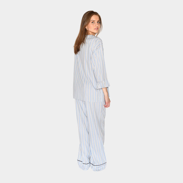 Ninna bamboo nightgown - blue, white and gray stripes
