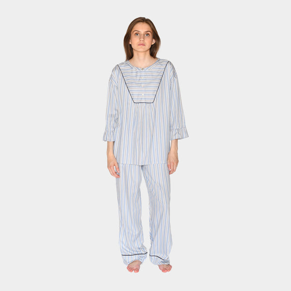 Ninna bamboo nightgown - blue, white and gray stripes