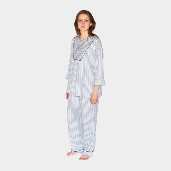 Ninna bamboo nightgown - blue, white and gray stripes