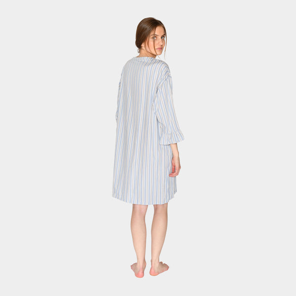 Nora bamboo nightgown - blue, white and grey stripes
