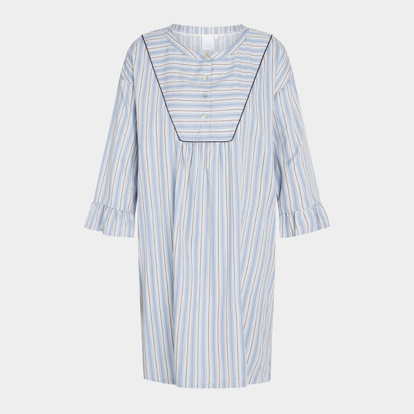 Nora bamboo nightgown - blue, white and grey stripes