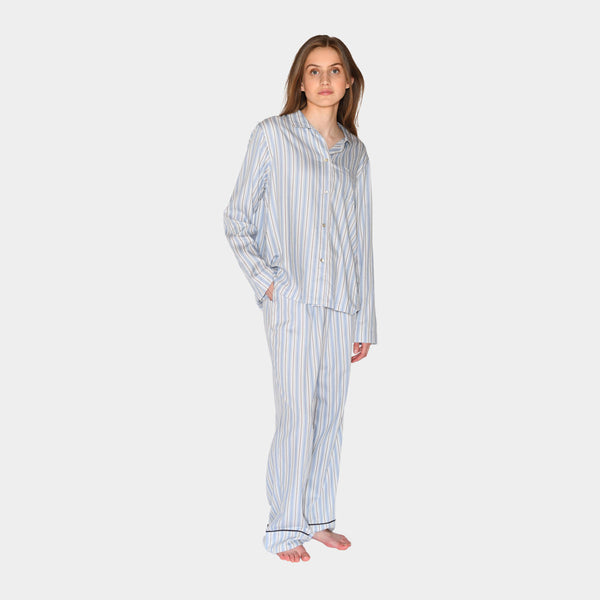 Amalie bamboo nightgown - blue, white and gray stripes