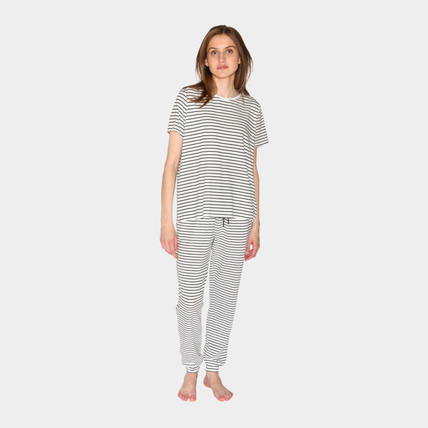 Bea short-sleeved bamboo T-shirt white gray stripes